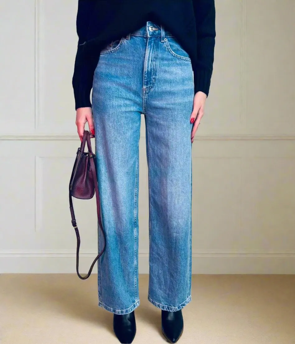 Light Blue Denim Wide Leg Jeans