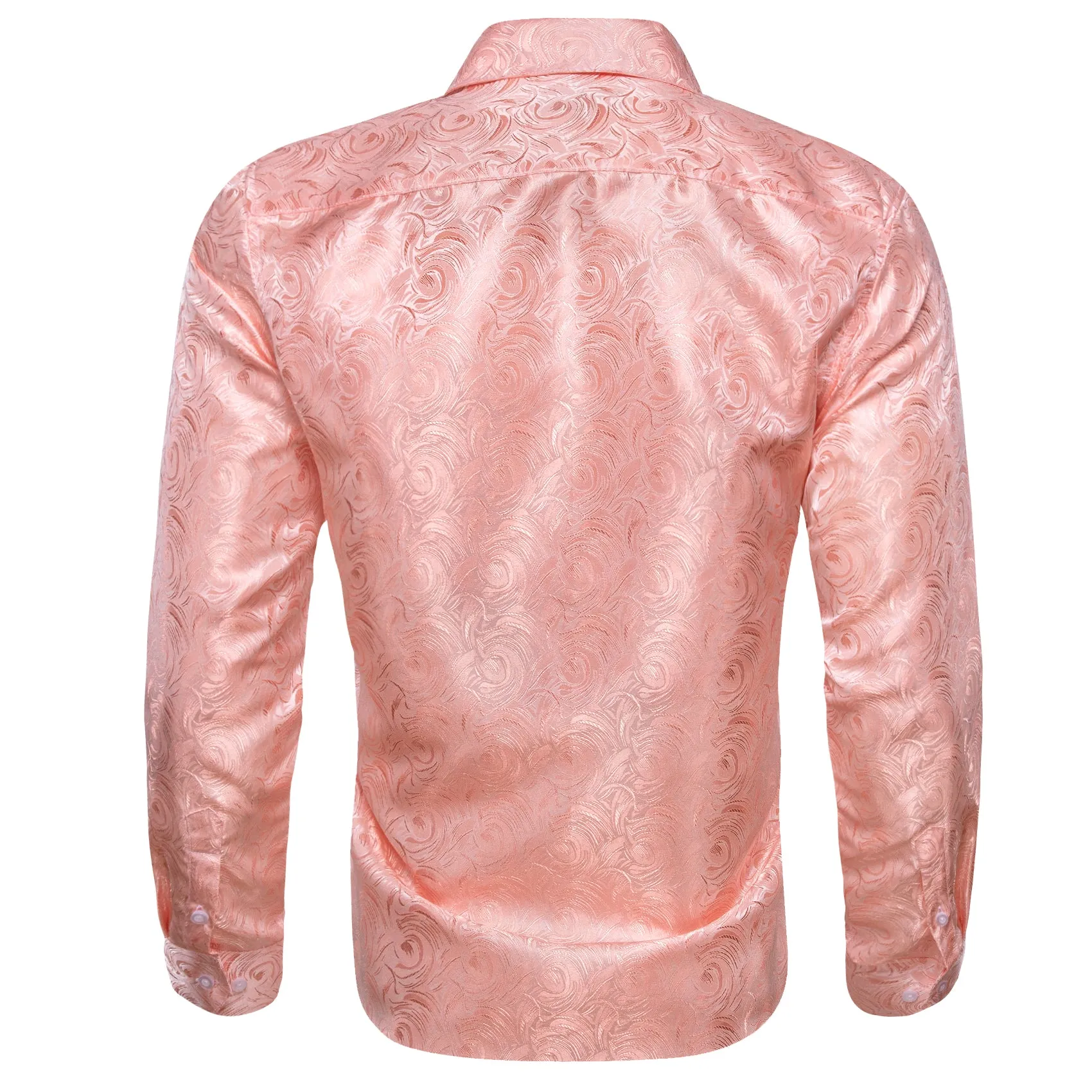 LightPink Rose Flower Pattern Floral Silk Men's Long Sleeve Shirt