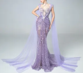 Lilac Embellished Mermaid Gown