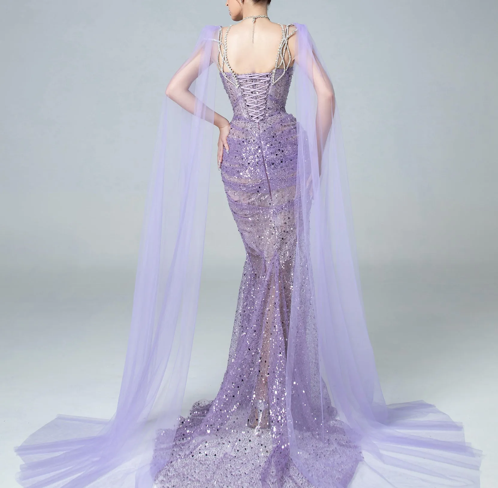 Lilac Embellished Mermaid Gown