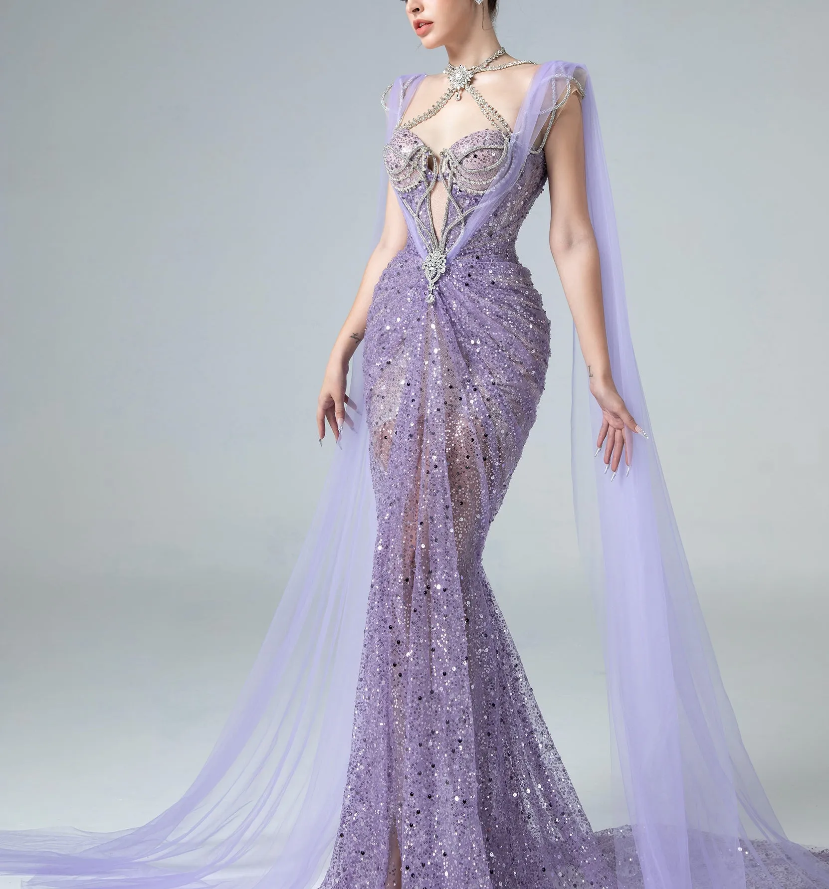 Lilac Embellished Mermaid Gown