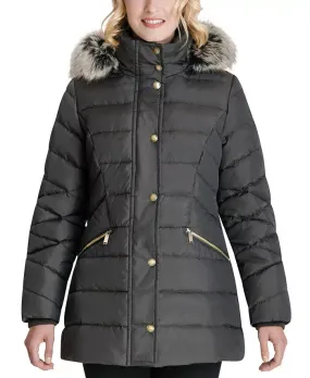 London Fog Faux-Fur Trim Hooded Down Puffer Coat