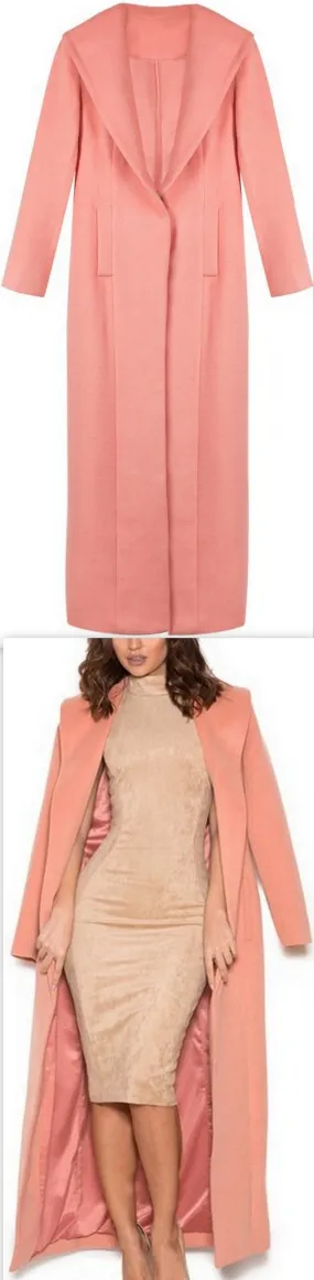 Long Pink Wool-Blend Coat