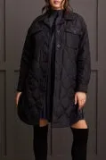 LONG QUILTED BUTTON FRT JACKET-BLACK