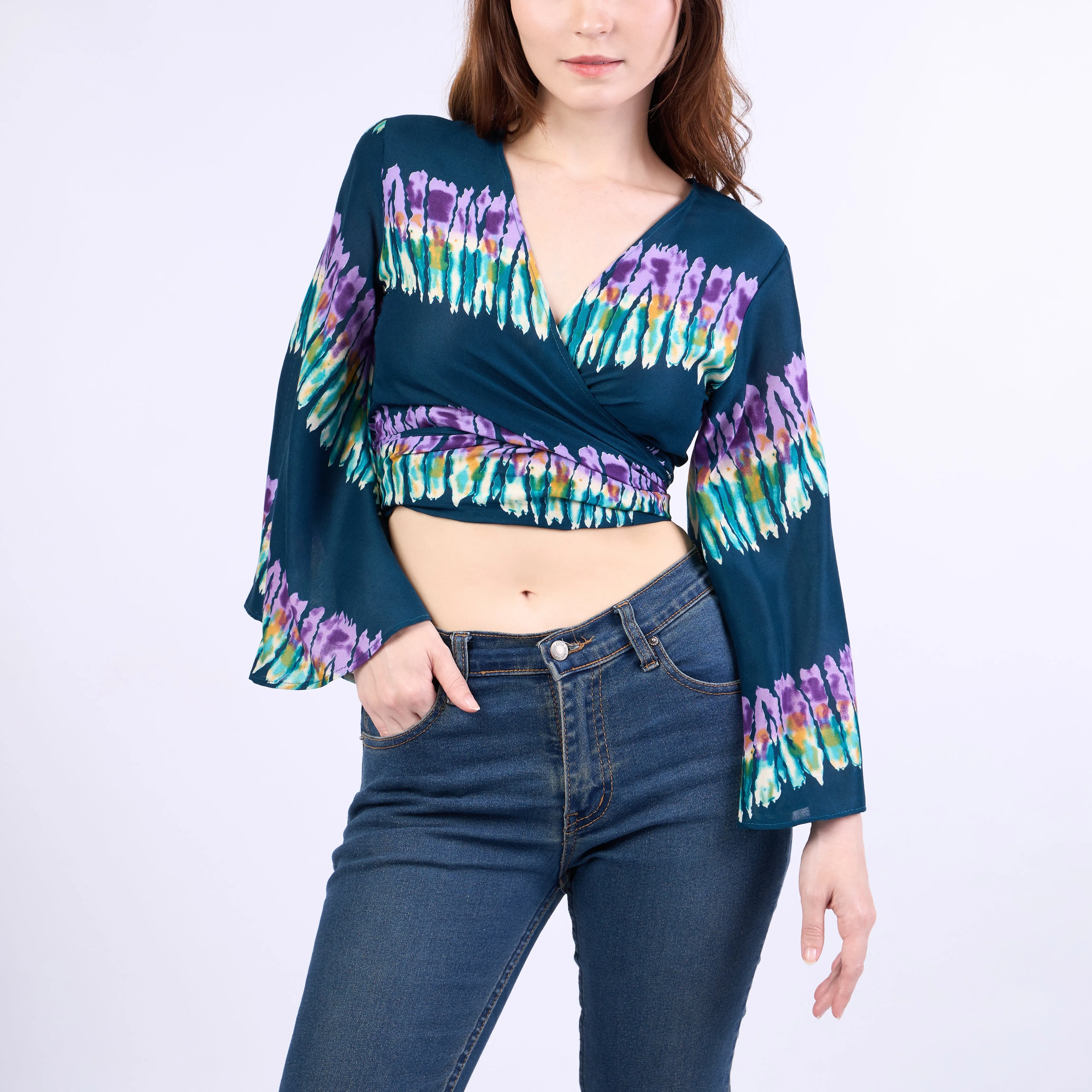 Long Sleeve Boho Top - Casual Shirt - Teal