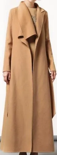 Long Wool-Blend Wrap Coat