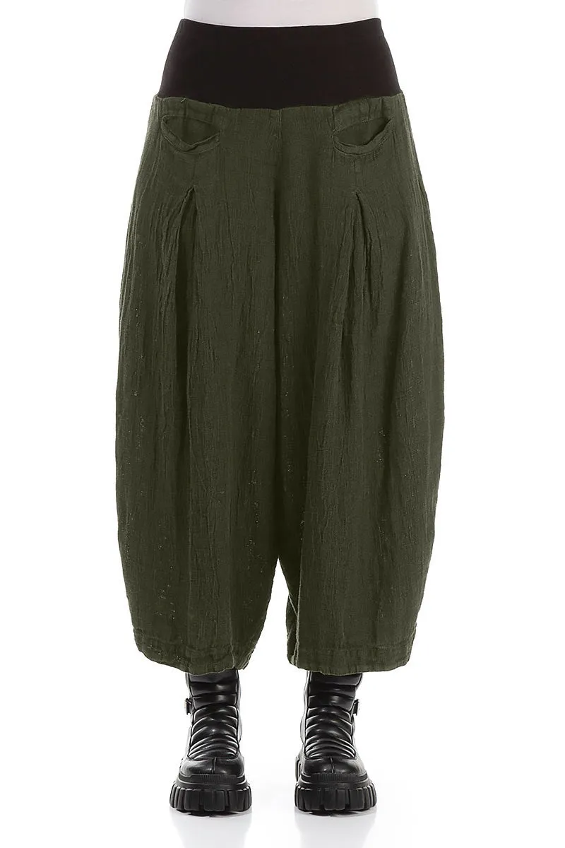 Loose Olive Mélange Linen Trousers