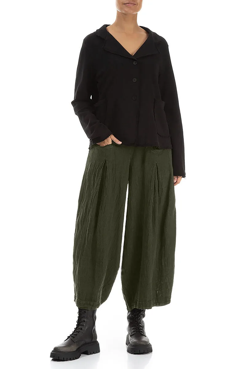 Loose Olive Mélange Linen Trousers