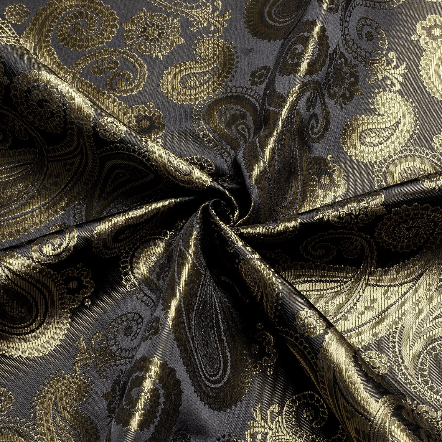 Luxury Champagne Brown Paisley Pattern Silk Men's Long Sleeve Shirt