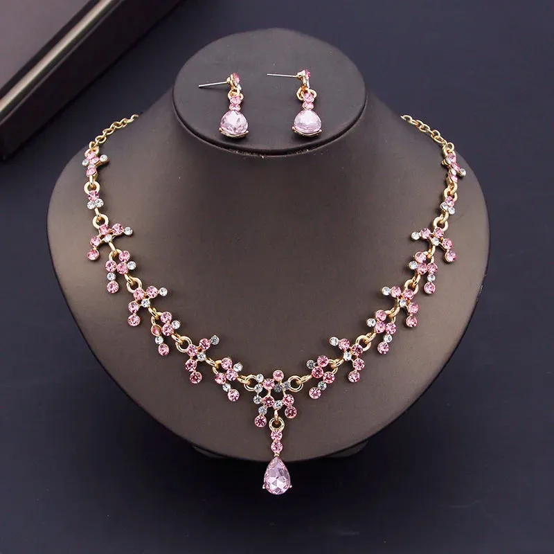 Luxury Choker Necklace Earrings Party Bridal Fashion Necklace Sets