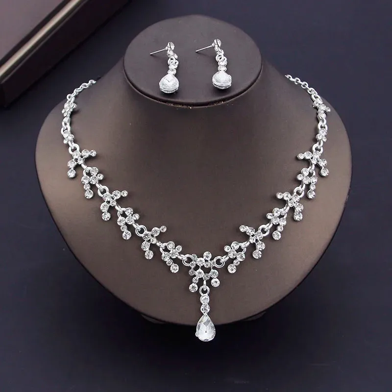 Luxury Choker Necklace Earrings Party Bridal Fashion Necklace Sets