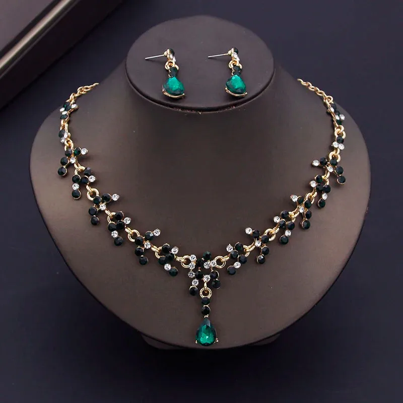 Luxury Choker Necklace Earrings Party Bridal Fashion Necklace Sets