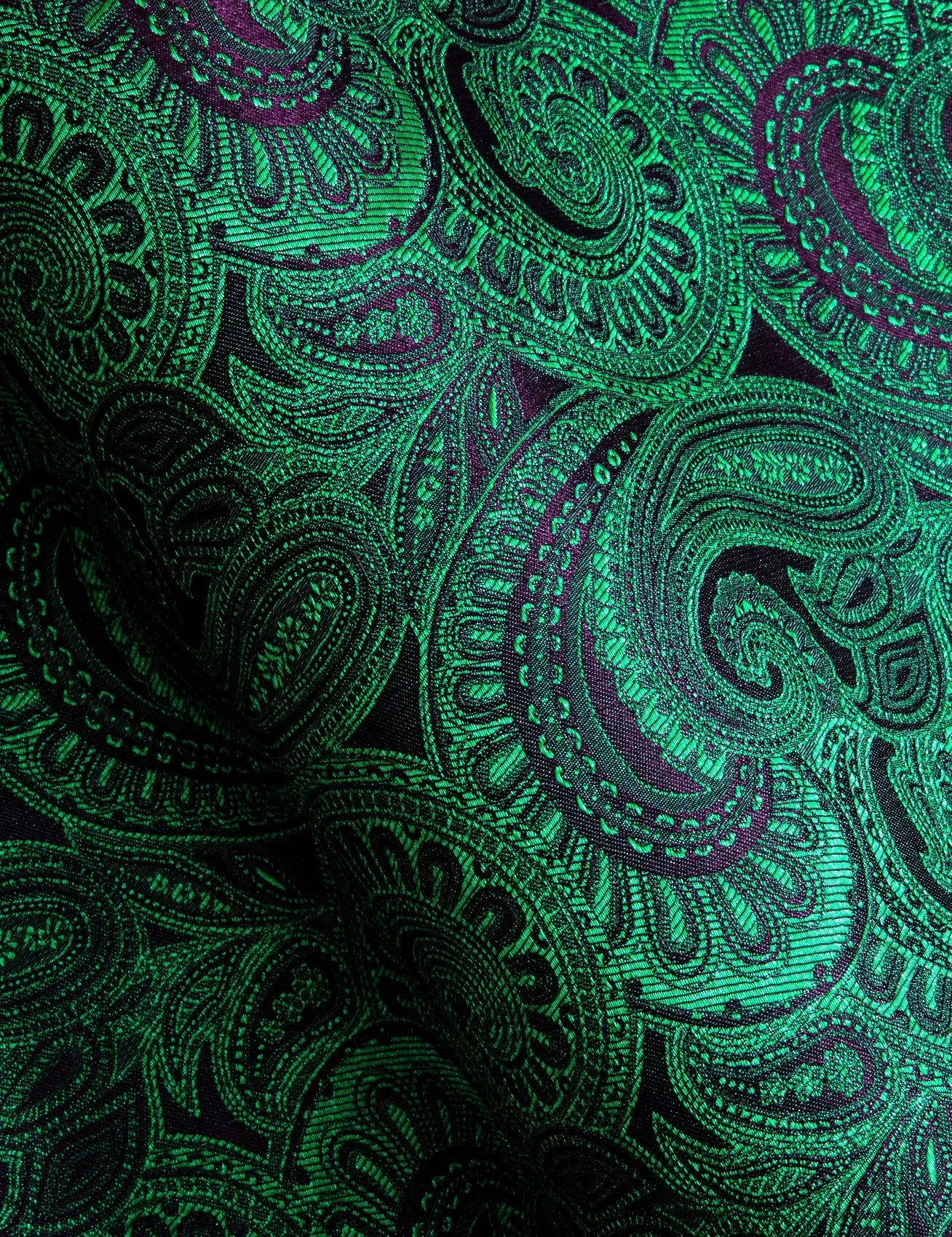 Luxury Purple Green Gradient Paisley Pattern Silk Men's Long Sleeve Shirt