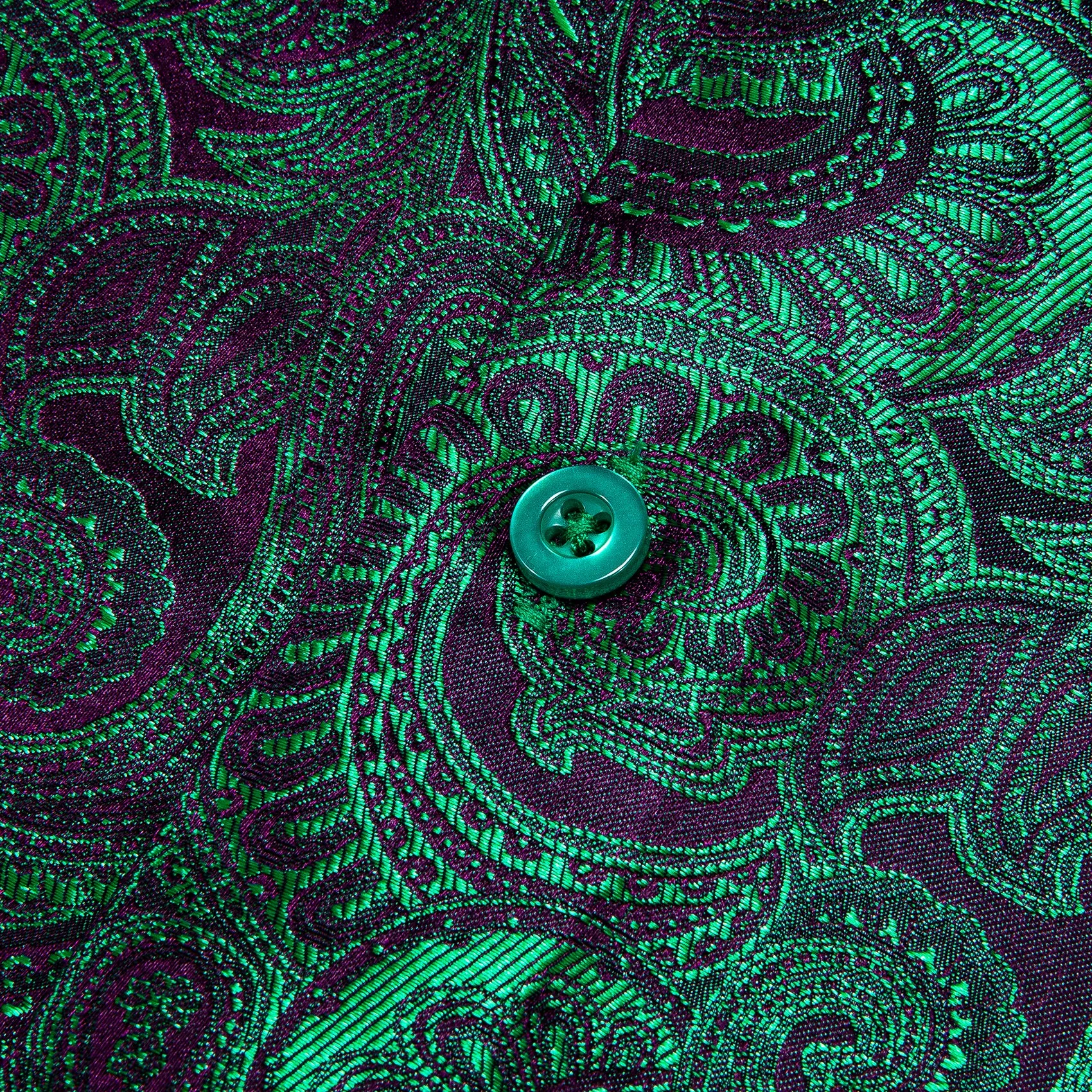 Luxury Purple Green Gradient Paisley Pattern Silk Men's Long Sleeve Shirt