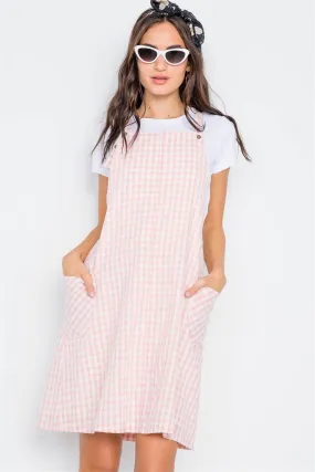 Mauve Checkered Overall Shift Dress