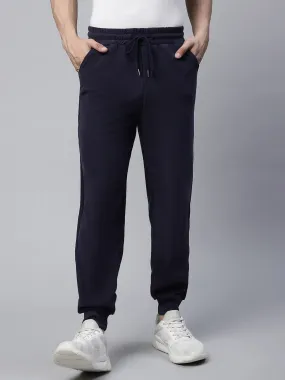 Men Navy Blue Drawstring Regular Fit Mid Rise Jogger For Winter