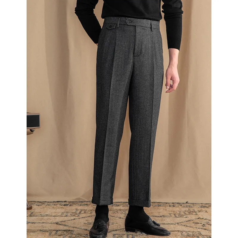 Men's Autumn and Winter Business Retro Straight Suit Pants