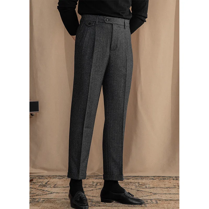 Men's Autumn and Winter Business Retro Straight Suit Pants