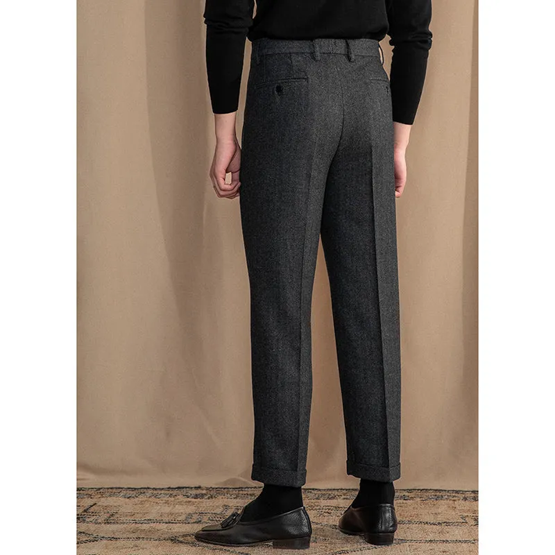 Men's Autumn and Winter Business Retro Straight Suit Pants