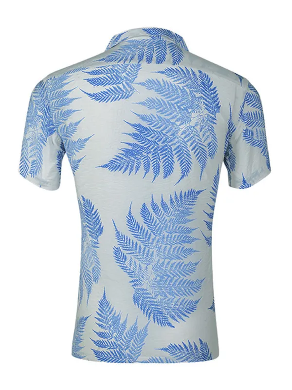 Men's Casual Loose Beach Wear Maple Leaf Print Short Sleeve Shirt