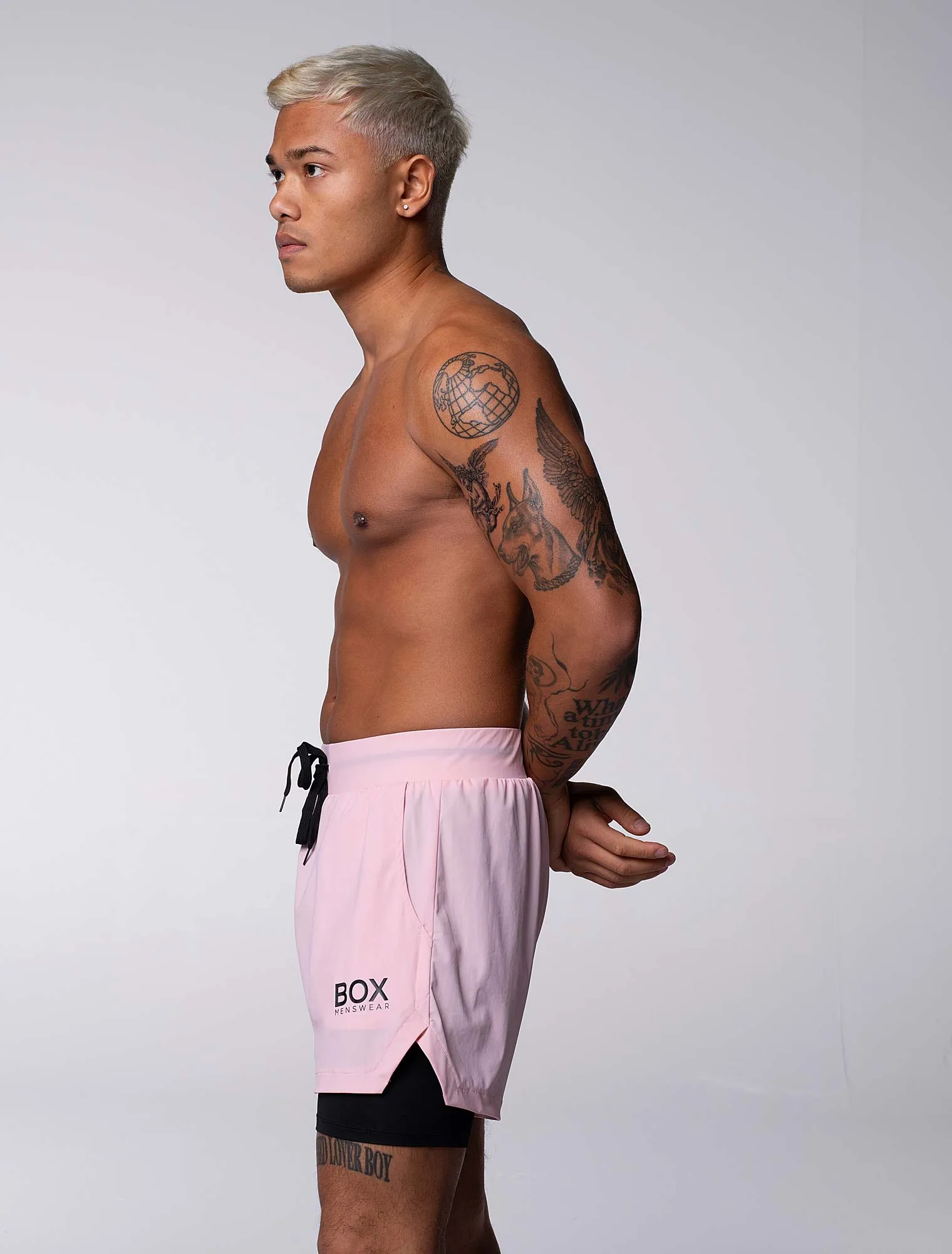 Mens Double Layer Sports Shorts - Pink