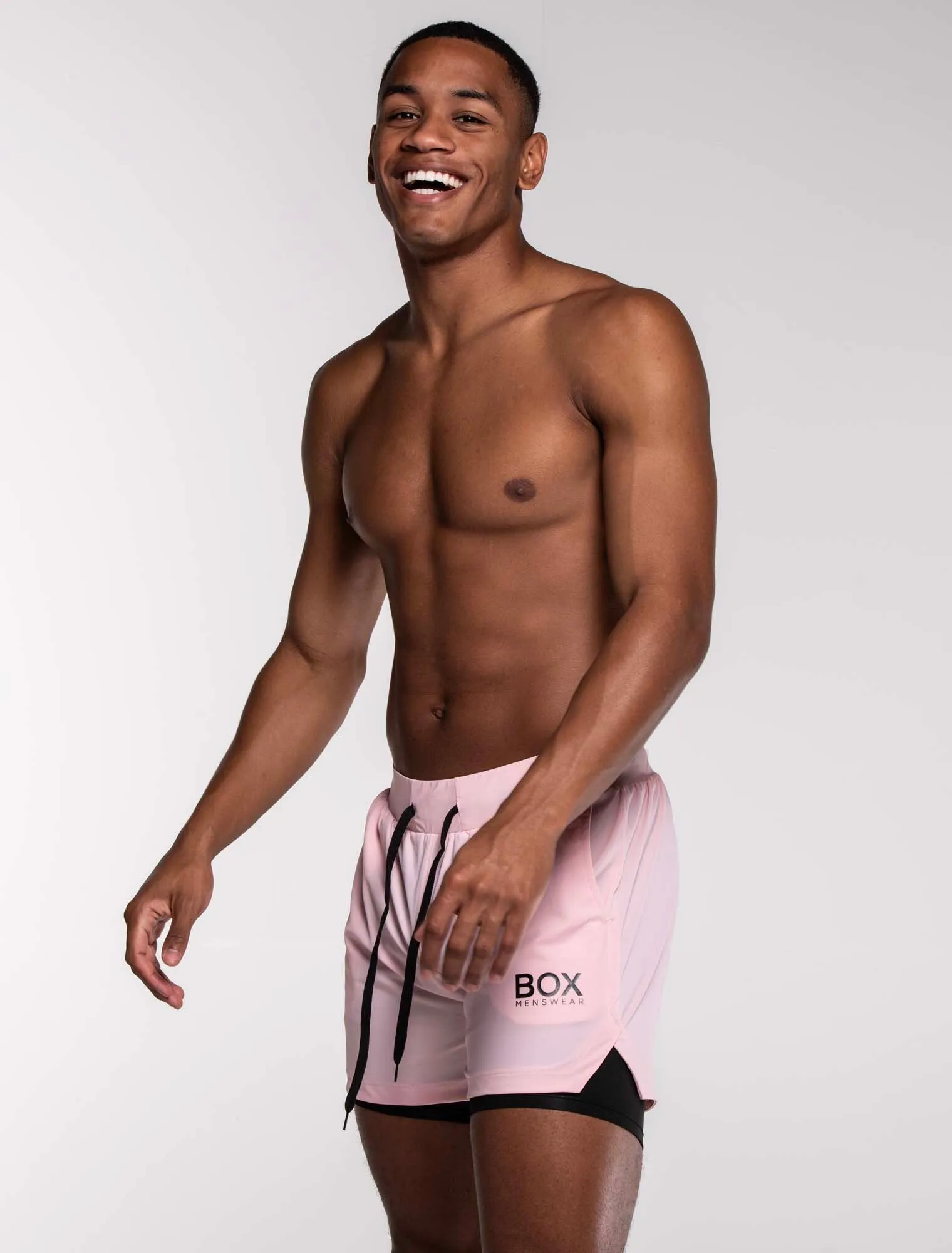 Mens Double Layer Sports Shorts - Pink