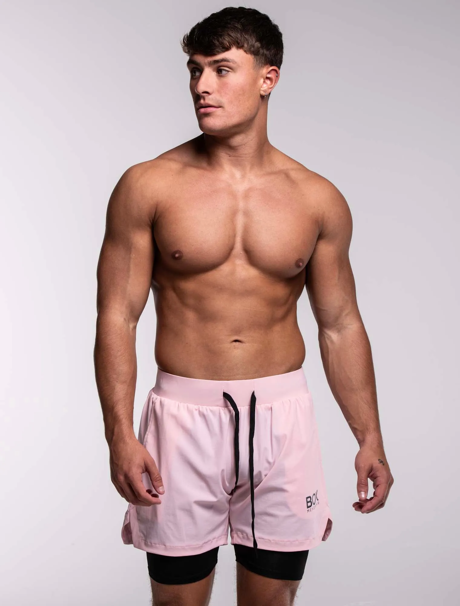 Mens Double Layer Sports Shorts - Pink