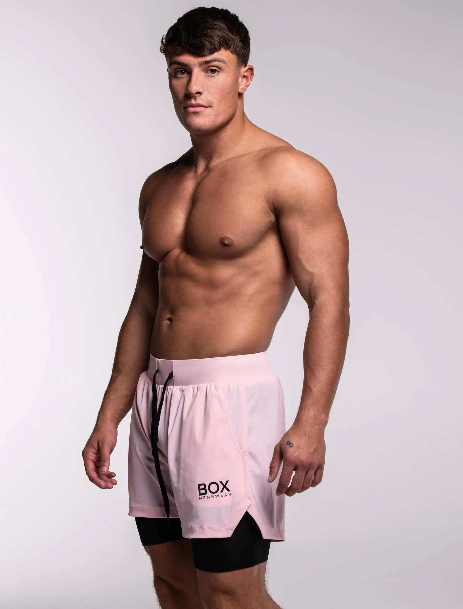 Mens Double Layer Sports Shorts - Pink