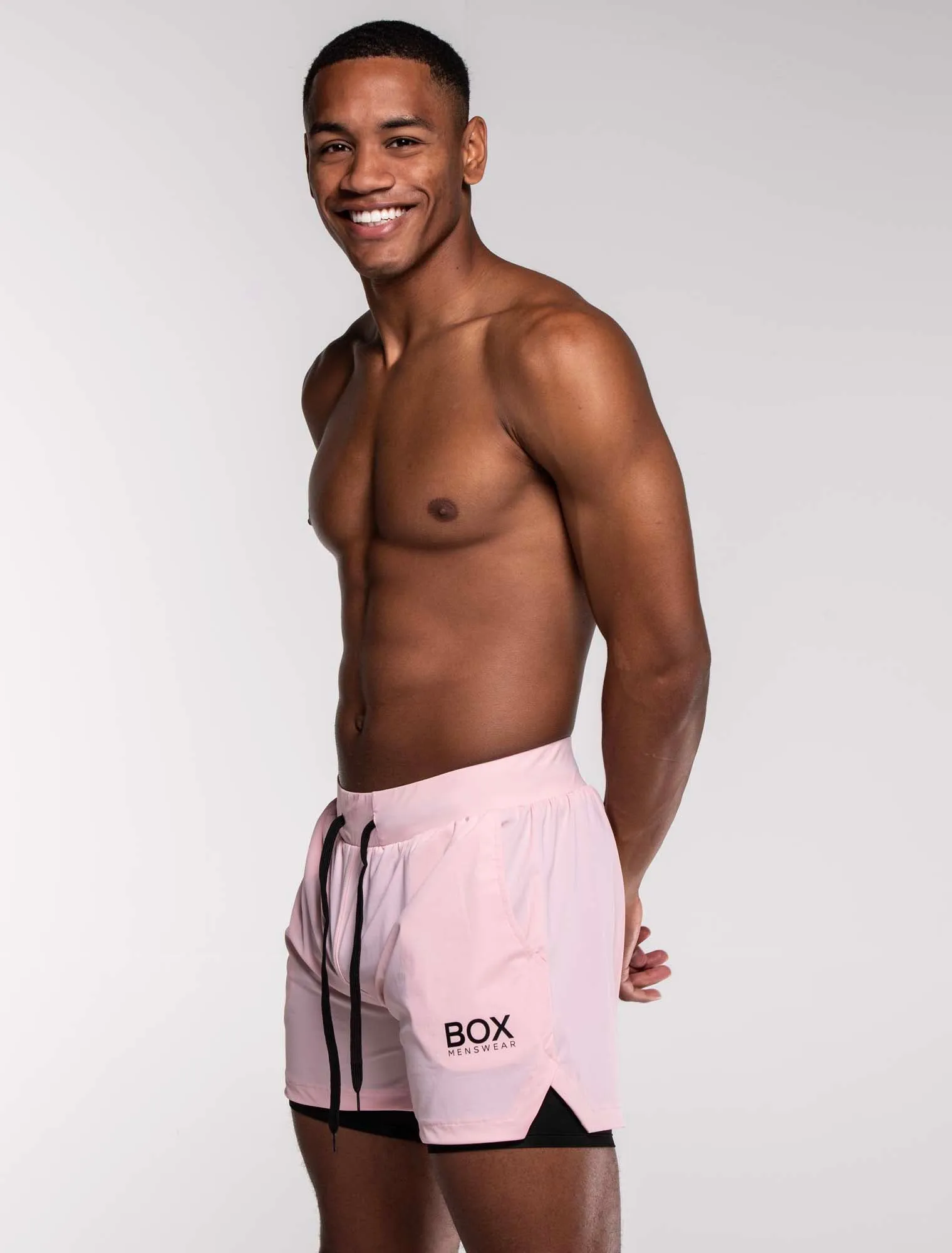 Mens Double Layer Sports Shorts - Pink