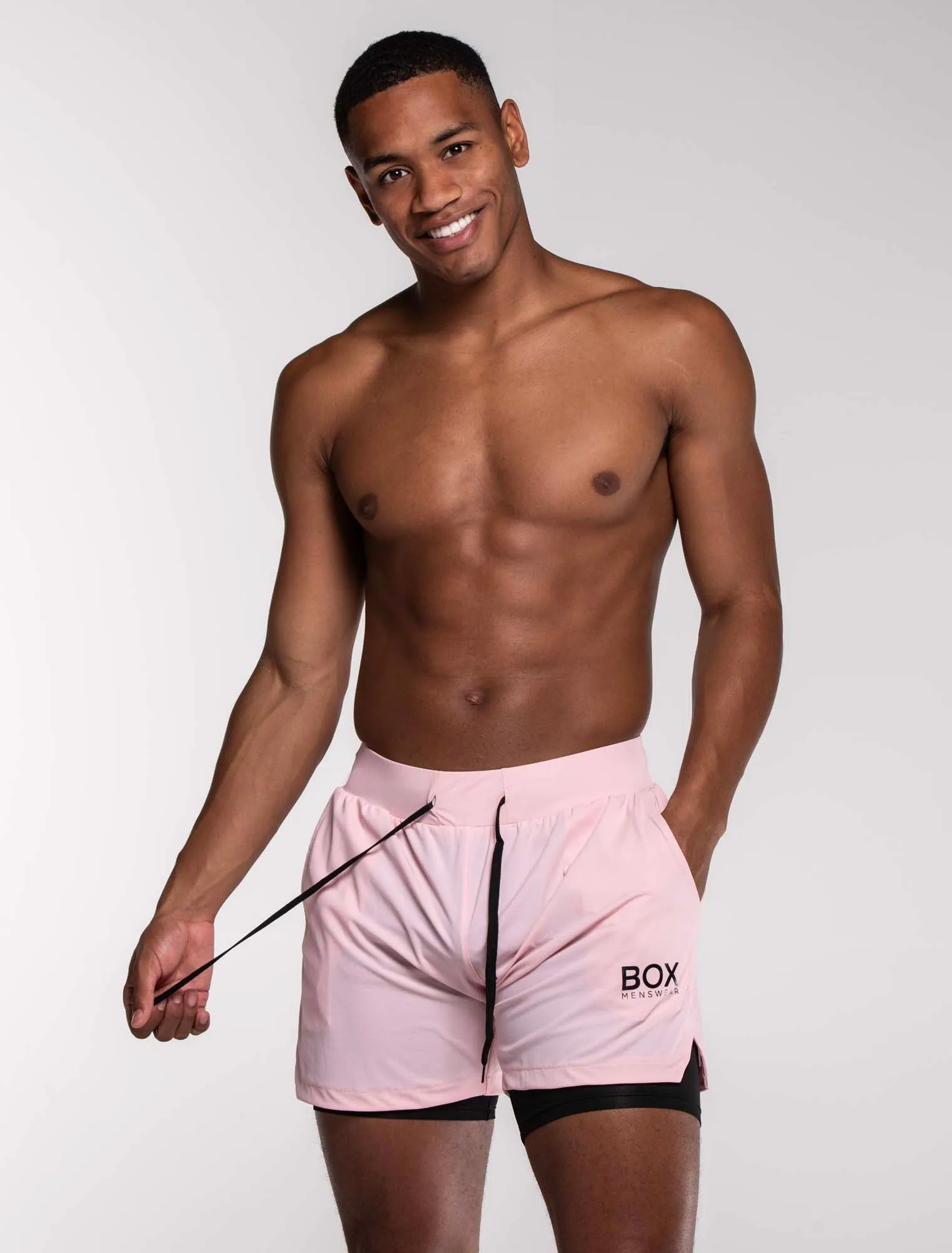 Mens Double Layer Sports Shorts - Pink