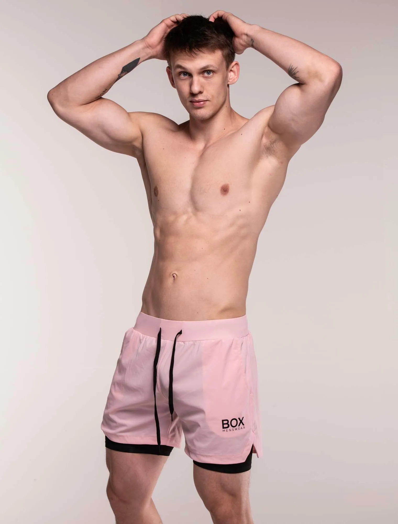 Mens Double Layer Sports Shorts - Pink