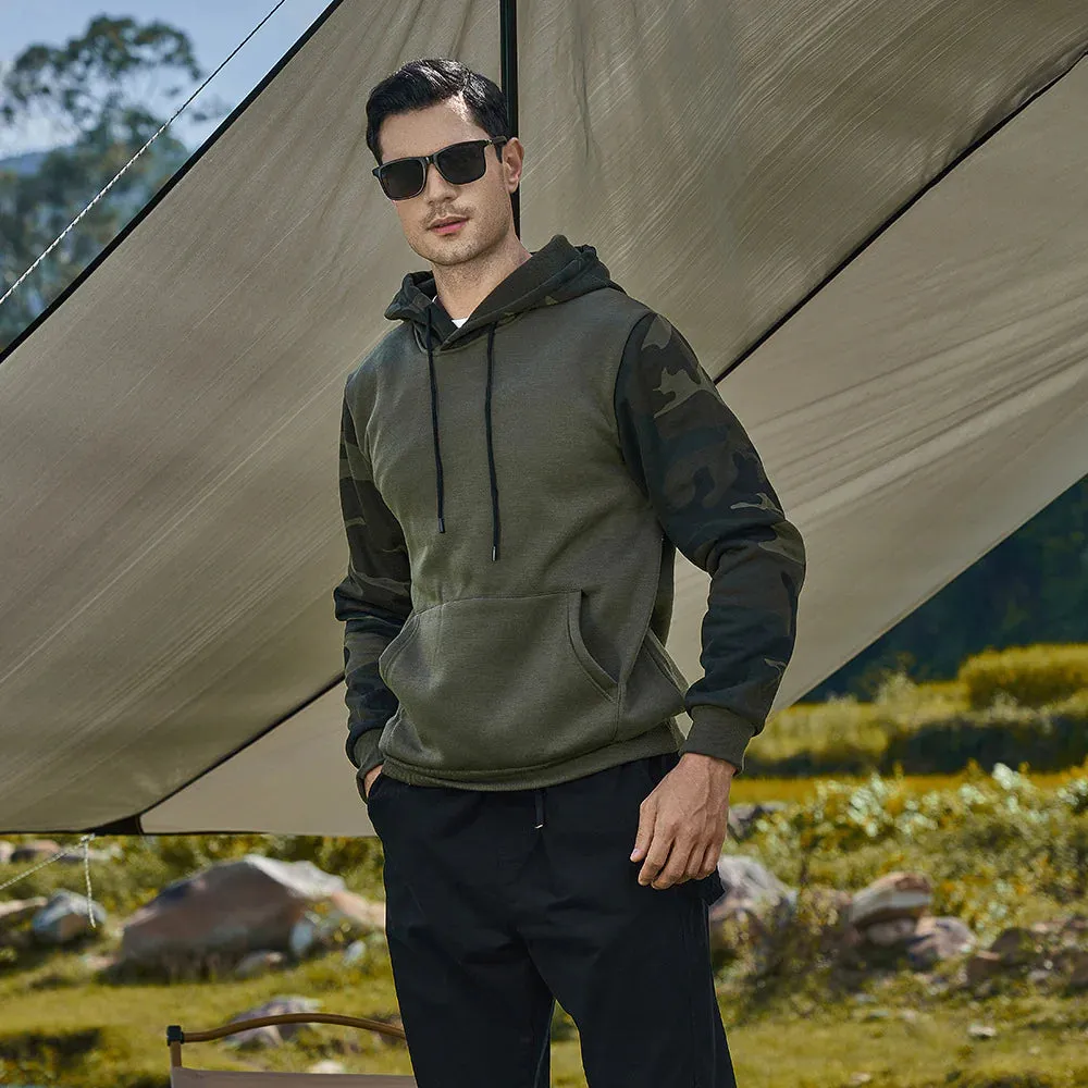 Men's Fall Winter Casual Camouflage Color Block Fleece Hoodeis