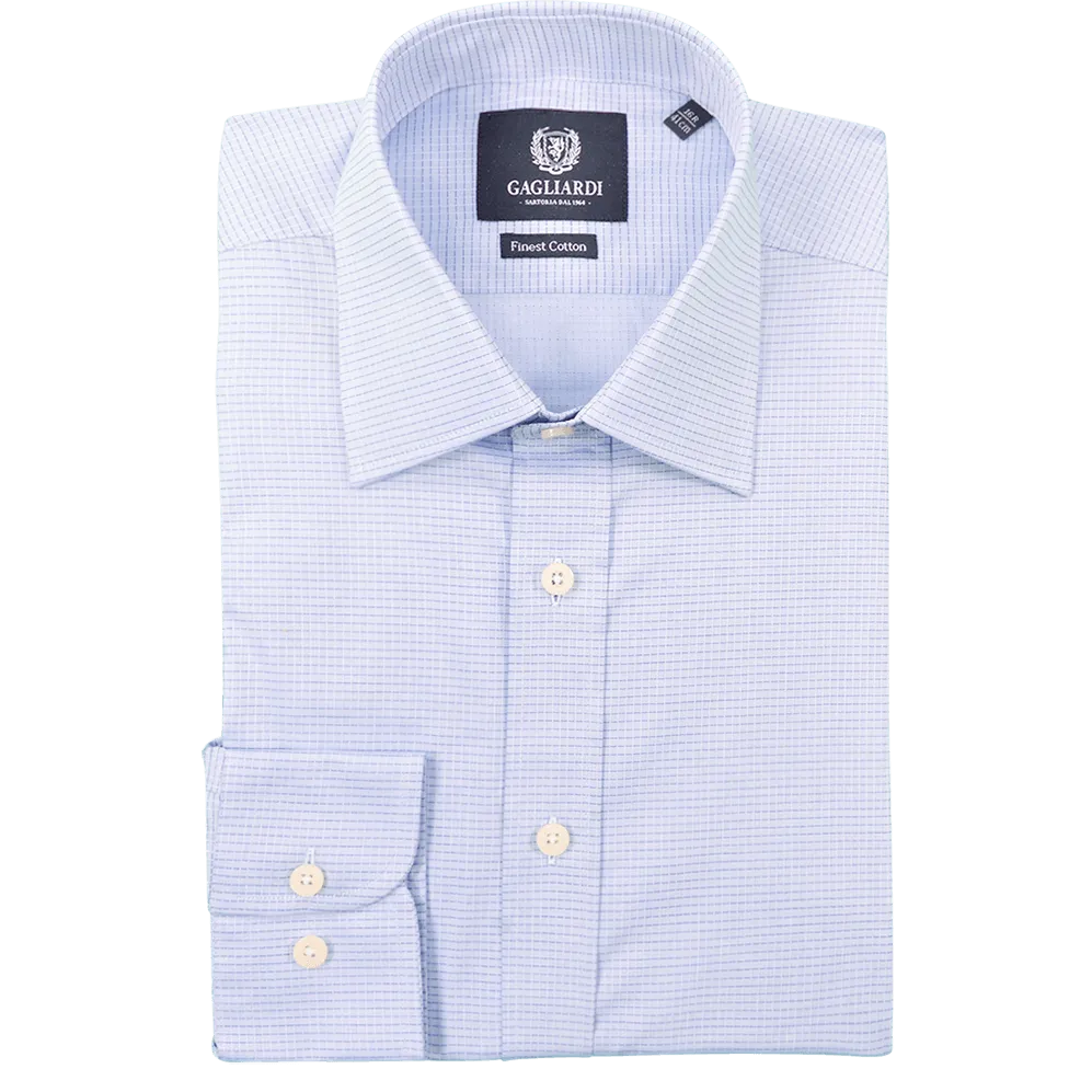 Mid Blue Check Business Shirt