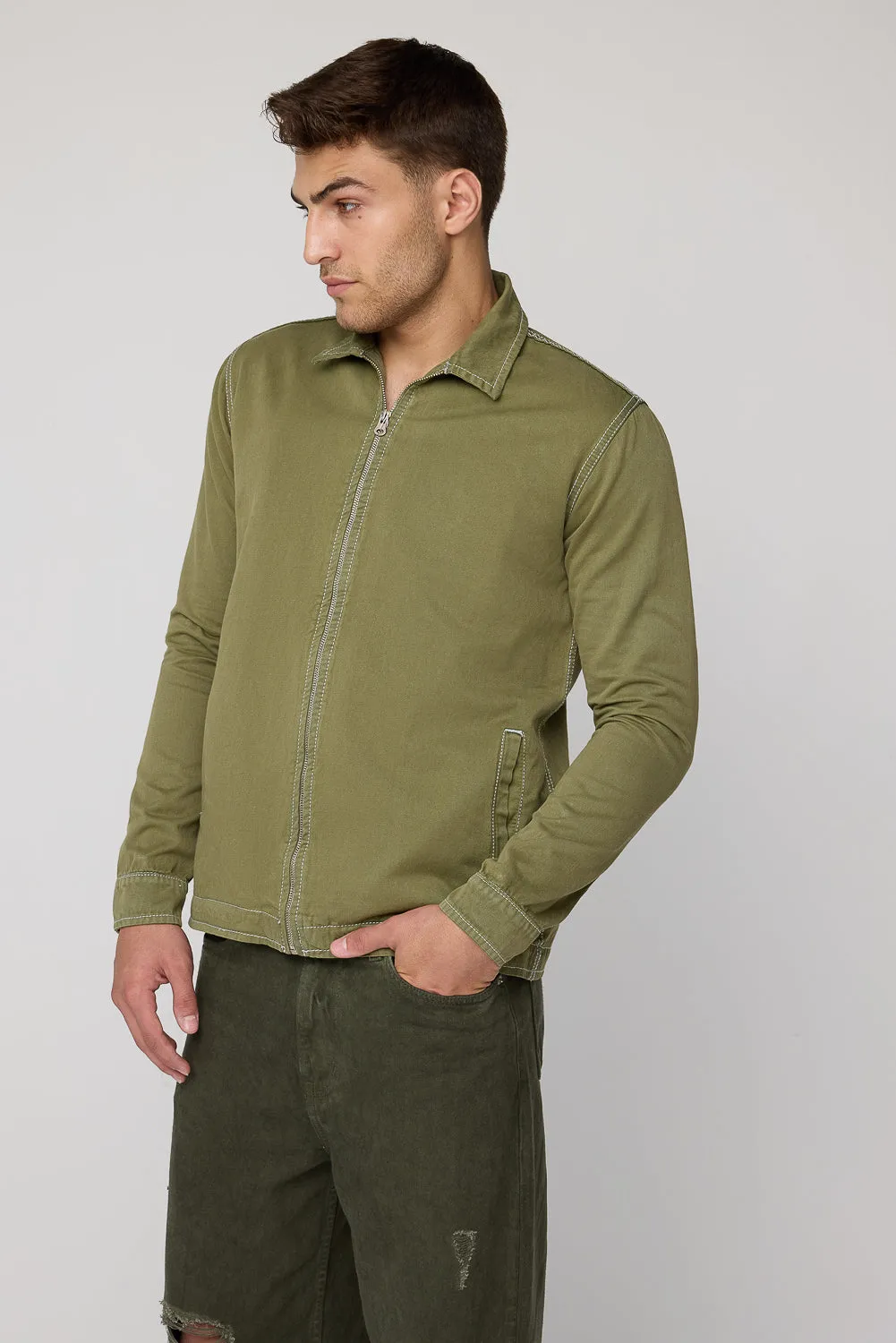 Militant Olive Men’s Long Sleeve Zip Shacket