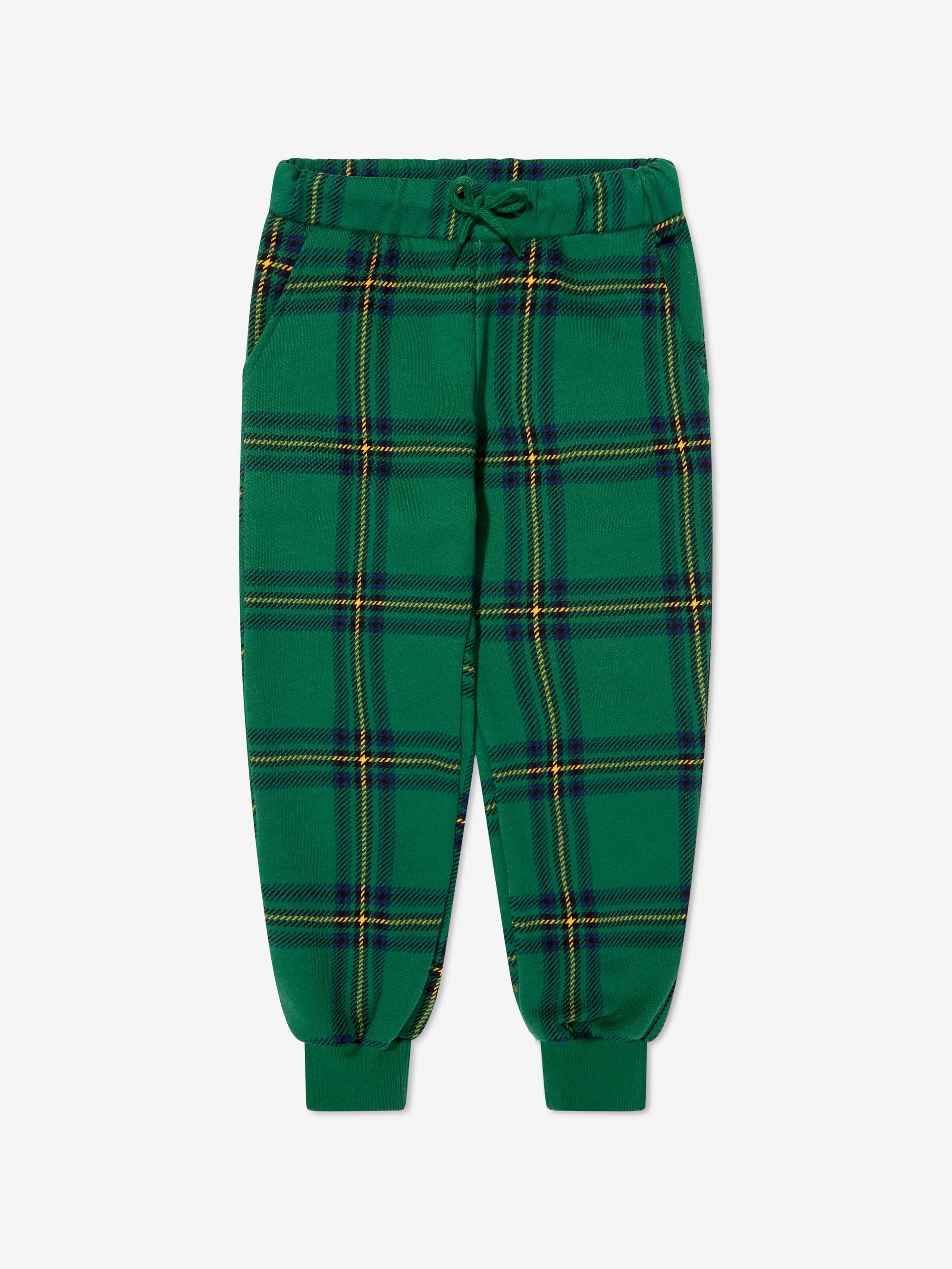 Mini Rodini Kids Organic Cotton Check Print Joggers in Green