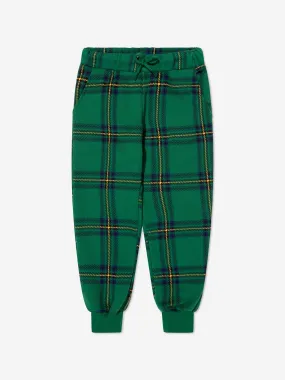 Mini Rodini Kids Organic Cotton Check Print Joggers in Green