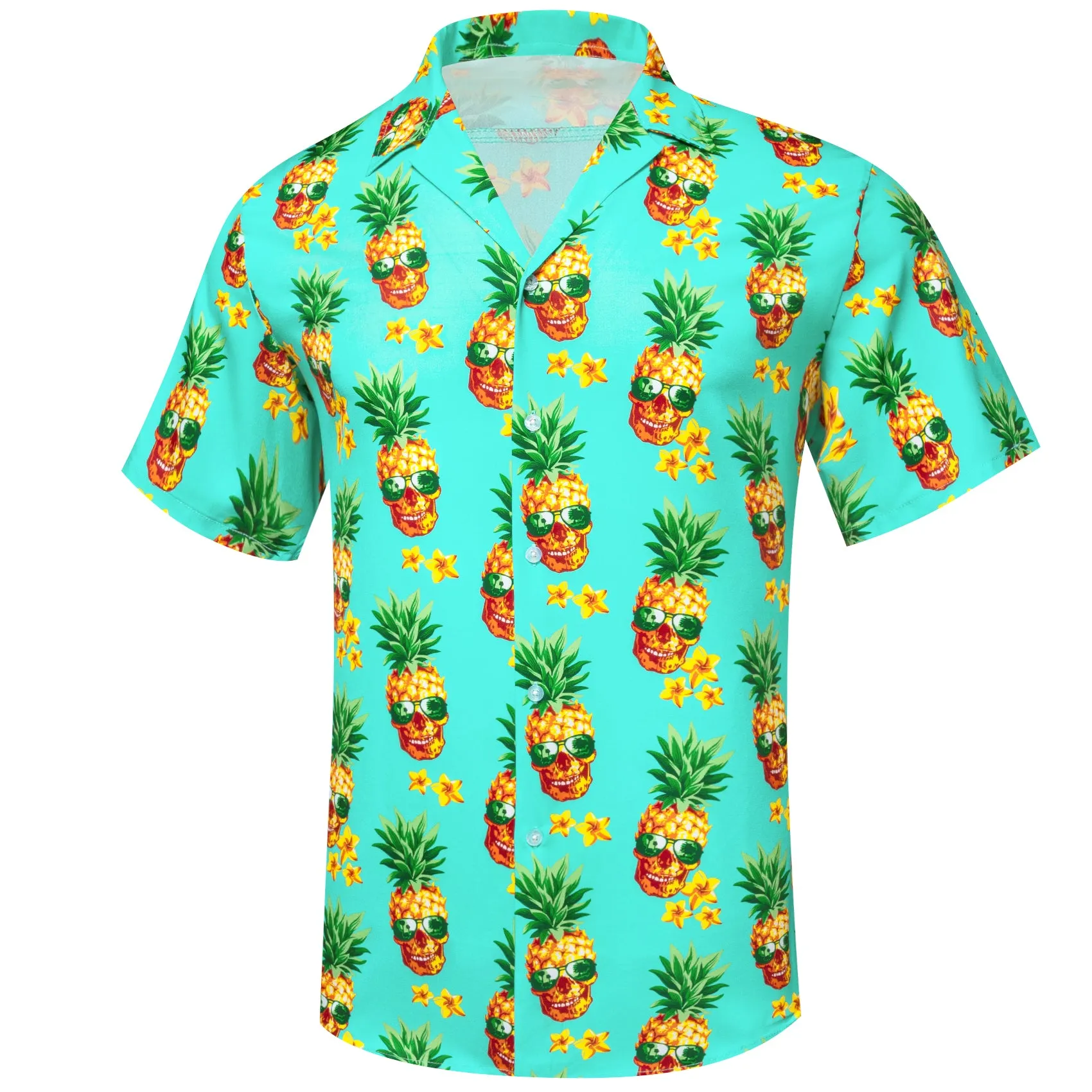 Mint Green Yellow Pineapple Novelty Men's Short Sleeve Summer Shirt