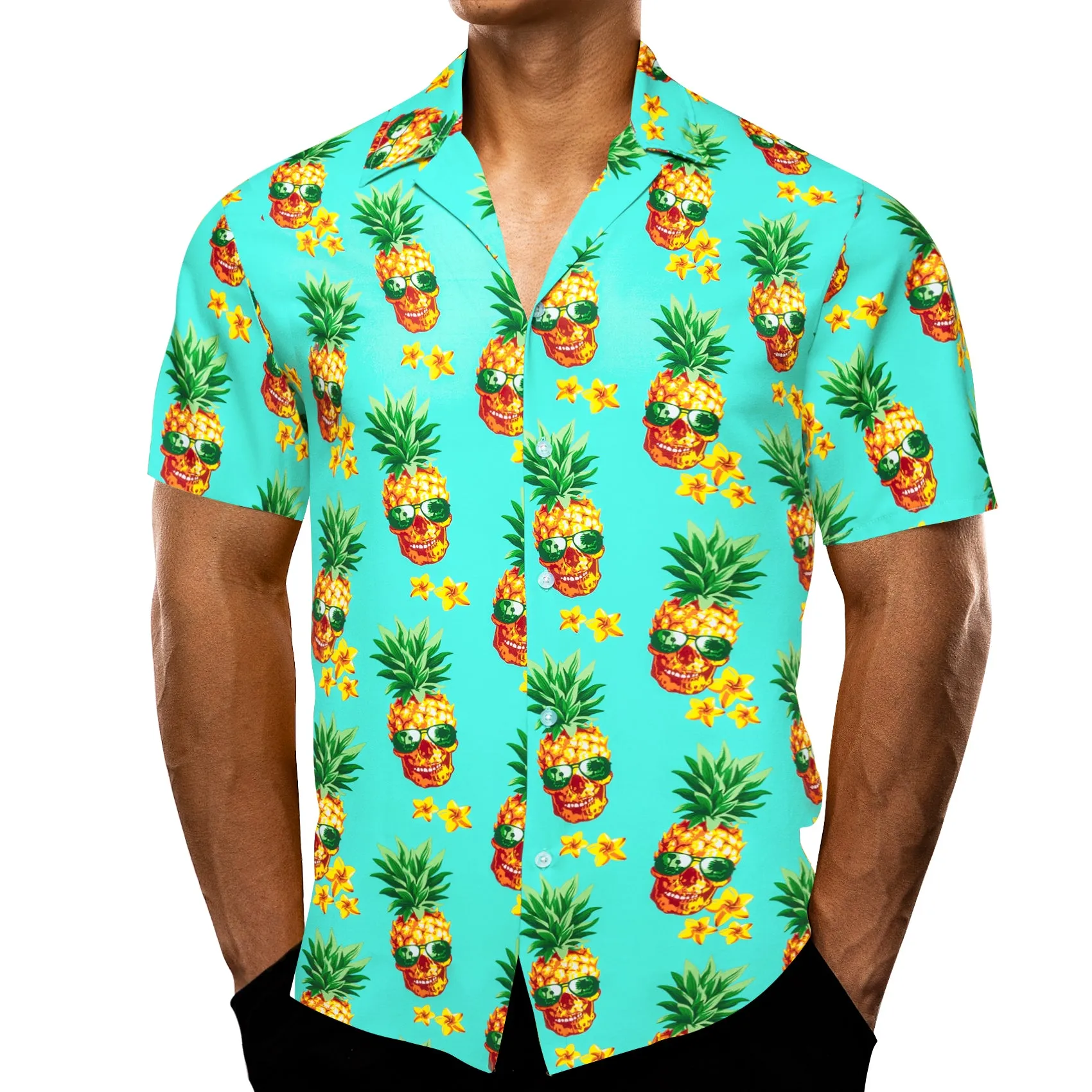 Mint Green Yellow Pineapple Novelty Men's Short Sleeve Summer Shirt