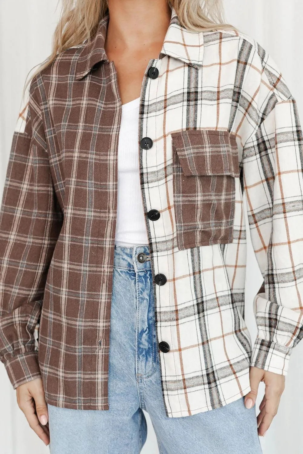 Mixed Brown Plaid Oversized Plaid Shirt Soft Shacket