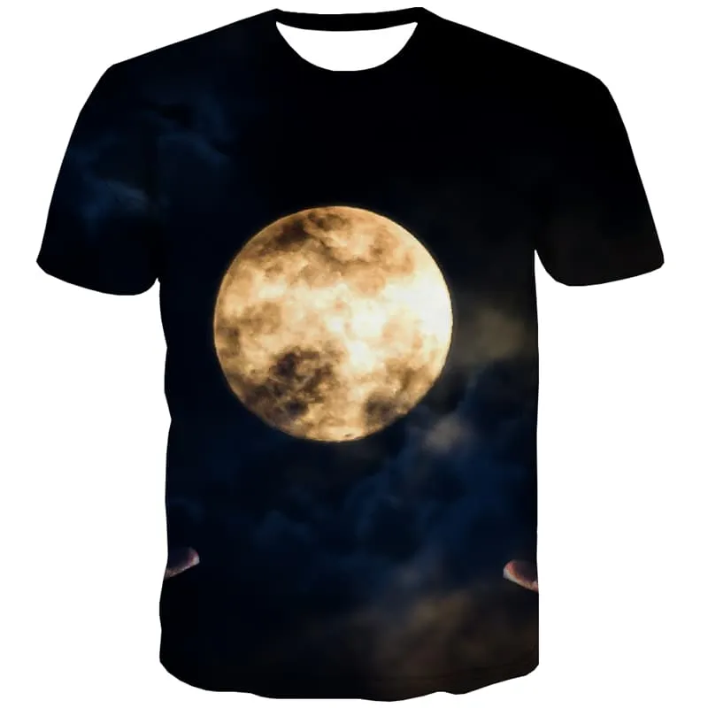 Moon T-shirt Men Hand Tshirt Anime Black Shirt Print Nebula T-shirts Graphic