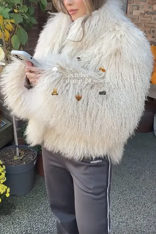 Moxidress Open Front Winter Faux Fur Teddy Coat