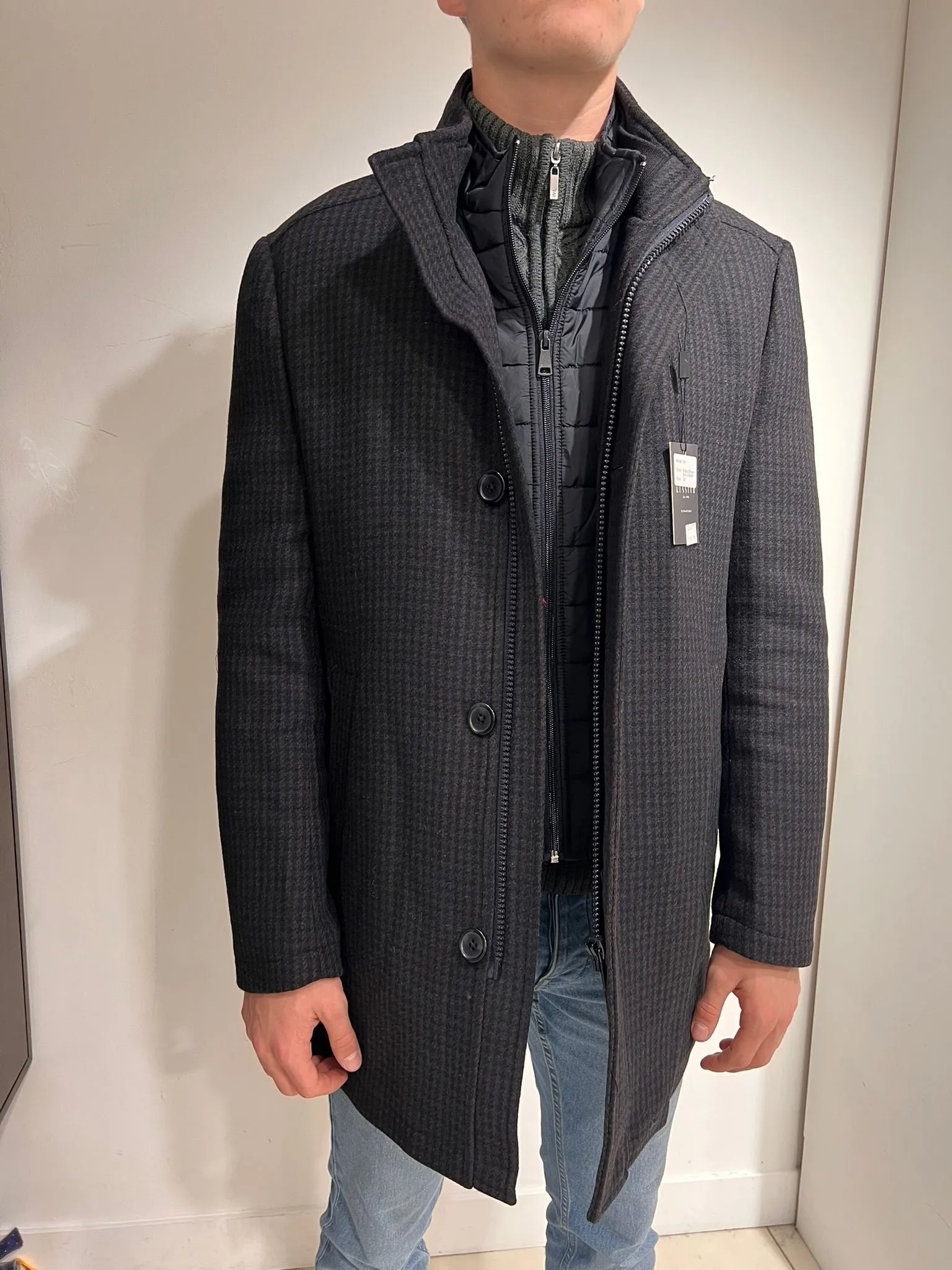 N78 Charcoal/ Navy check wool Coat