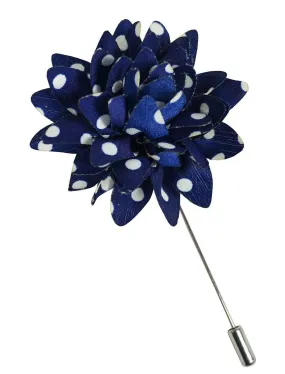 Navy and White Polka Dots Lapel Flower