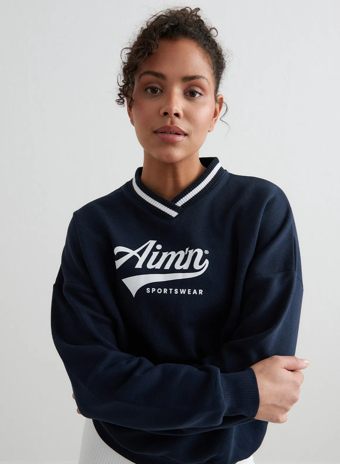 Navy Pitch V-neck Sweatshirt