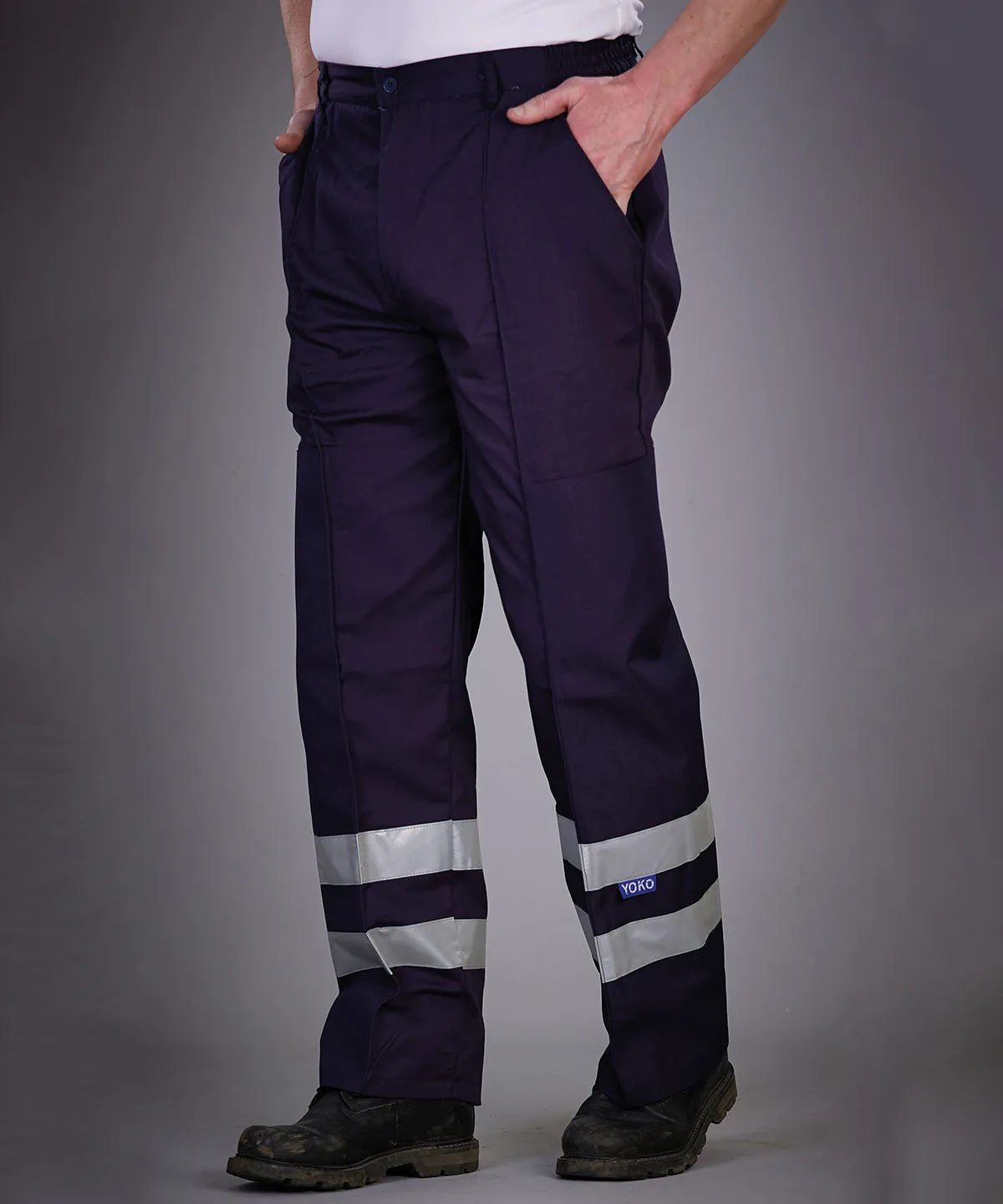 Navy - Reflective polycotton ballistic trousers (BS015T)