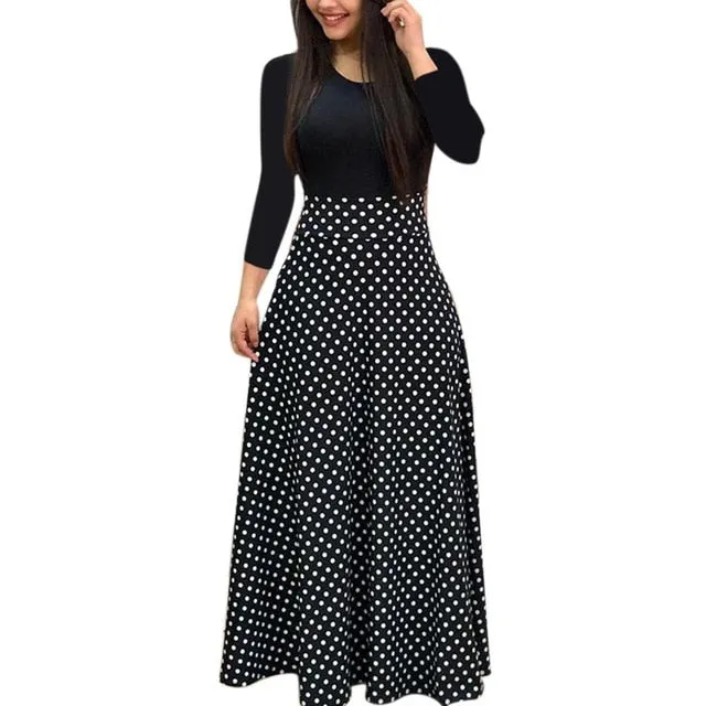 New European&American Style Autumn&Winter Print Long Sleeve O-Neck Dress Fashion Casual Slimming Elegant Party Long Dress