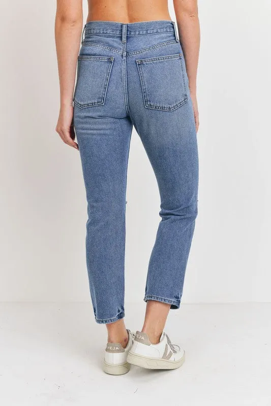 NON STRETCH DISTRESSED STRAIGHT JEANS