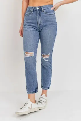 NON STRETCH DISTRESSED STRAIGHT JEANS