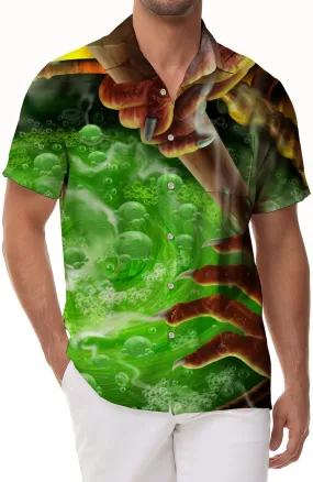 Old witch poison soup 3d print pattern casual shirt men's fashion clothing tropical Hawaiian button green