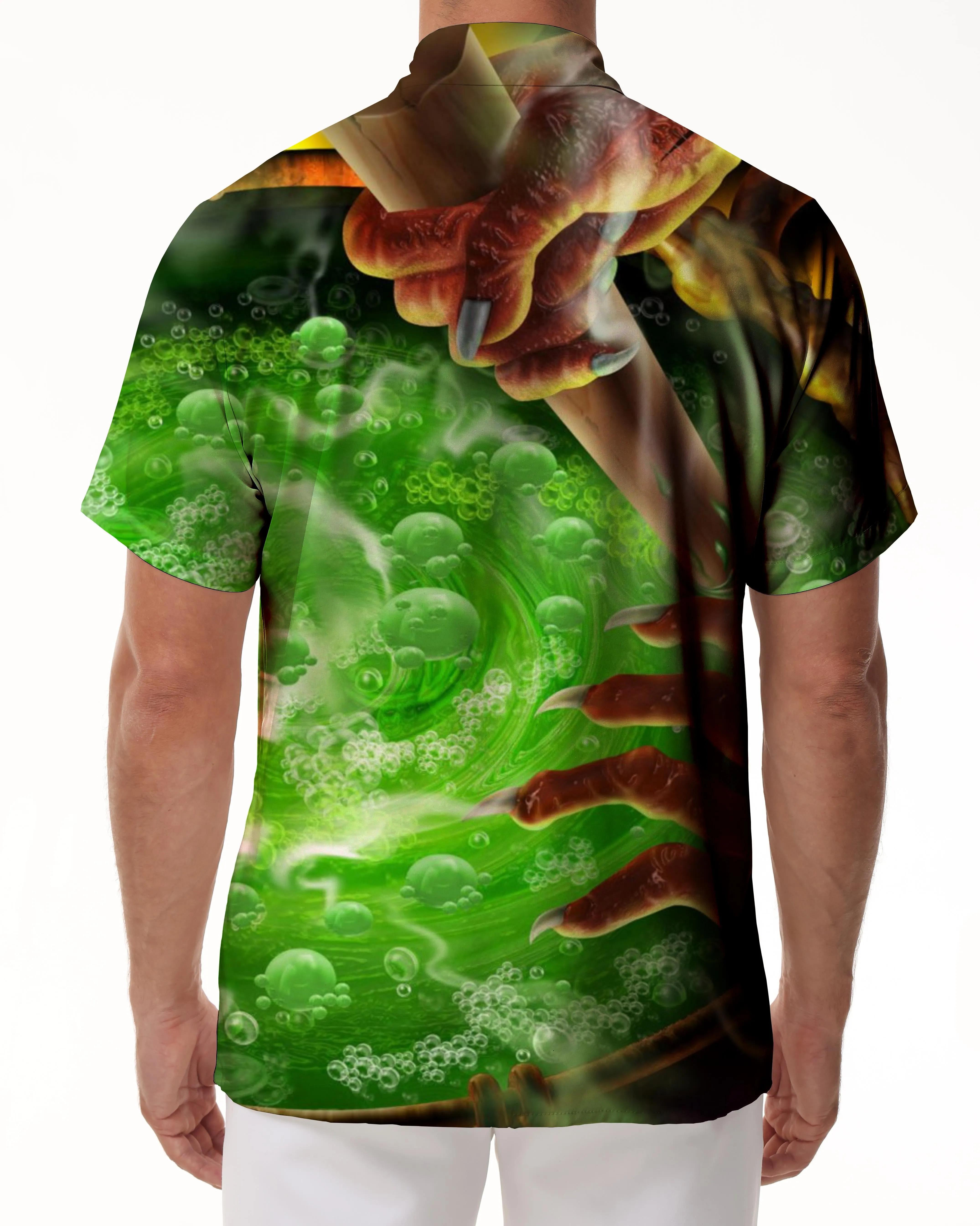 Old witch poison soup 3d print pattern casual shirt men's fashion clothing tropical Hawaiian button green